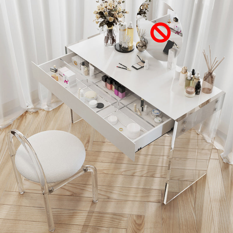 White Slate Top Make-up Vanity with Drawer for Bedroom 29.5" Makeup Vanity & Stools 31"L x 18"W x 30"H White Clearhalo 'Bedroom Furniture' 'furn' 'furn_makeup_vanities' 'Furniture' 'Makeup Vanities' 'makeup_vanities' 5453598