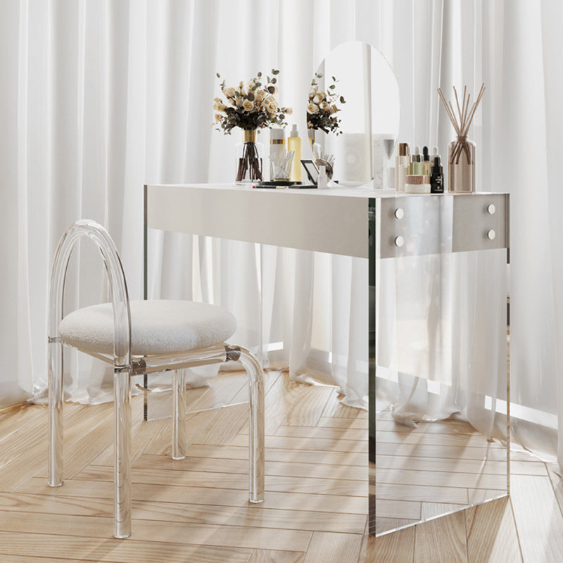 White Slate Top Make-up Vanity with Drawer for Bedroom 29.5" Makeup Vanity & Mirror & Stools 47"L x 18"W x 30"H White Clearhalo 'Bedroom Furniture' 'furn' 'furn_makeup_vanities' 'Furniture' 'Makeup Vanities' 'makeup_vanities' 5453599