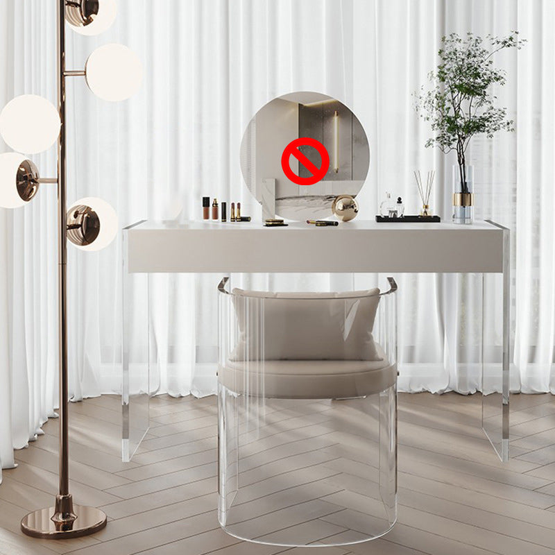 White Slate Top Make-up Vanity with Drawer for Bedroom 29.5" Makeup Vanity & Stools 31"L x 18"W x 30"H Clear Clearhalo 'Bedroom Furniture' 'furn' 'furn_makeup_vanities' 'Furniture' 'Makeup Vanities' 'makeup_vanities' 5453607