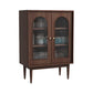 15.75"W Sideboard Contemporary Style Solid Wood Dining Server for Living Room Kitchen 30"L x 16"W x 43"H Walnut Vertical Glass Clearhalo 'buffet_sideboard' 'Buffets & Sideboards' 'furn' 'furn_buffet_sideboard' 'Furniture' 'Kitchen & Dining Furniture' 5453848