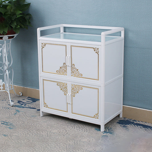 White Aluminum Frame Sideboard Tempered Glass Top Cupboard for Kitchen Clearhalo 'buffet_sideboard' 'Buffets & Sideboards' 'furn' 'furn_buffet_sideboard' 'Furniture' 'Kitchen & Dining Furniture' 5454061