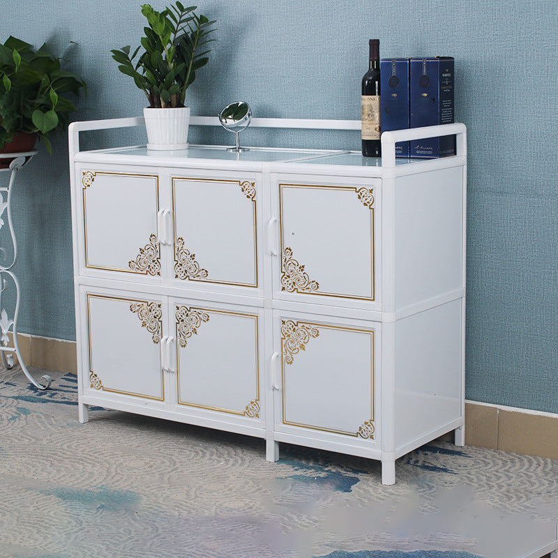 White Aluminum Frame Sideboard Tempered Glass Top Cupboard for Kitchen Clearhalo 'buffet_sideboard' 'Buffets & Sideboards' 'furn' 'furn_buffet_sideboard' 'Furniture' 'Kitchen & Dining Furniture' 5454066
