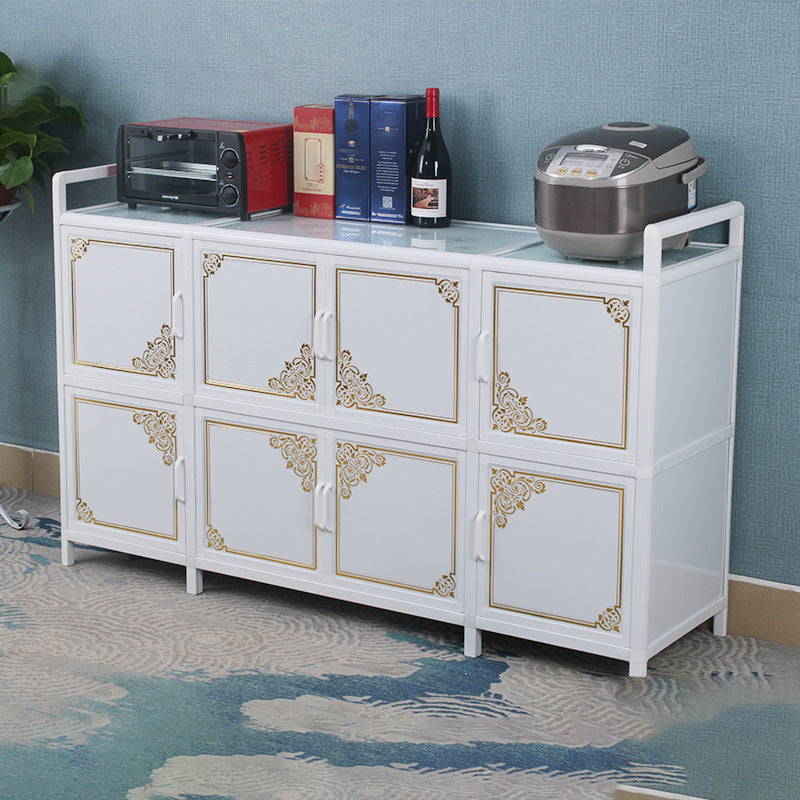 White Aluminum Frame Sideboard Tempered Glass Top Cupboard for Kitchen Clearhalo 'buffet_sideboard' 'Buffets & Sideboards' 'furn' 'furn_buffet_sideboard' 'Furniture' 'Kitchen & Dining Furniture' 5454068