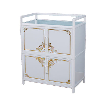 White Aluminum Frame Sideboard Tempered Glass Top Cupboard for Kitchen https: res.litfad.com site img item 2022 08 30 5454069 1200x1200.jpg Clearhalo 'buffet_sideboard' 'Buffets & Sideboards' 'furn' 'furn_buffet_sideboard' 'Furniture' 'Kitchen & Dining Furniture' 5454069
