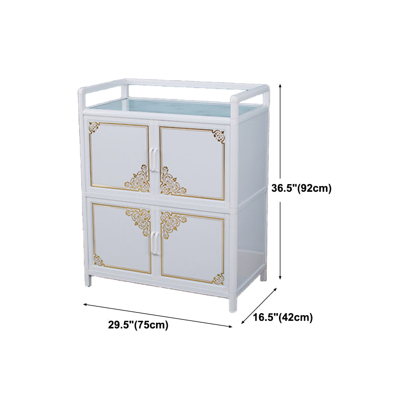 White Aluminum Frame Sideboard Tempered Glass Top Cupboard for Kitchen Clearhalo 'buffet_sideboard' 'Buffets & Sideboards' 'furn' 'furn_buffet_sideboard' 'Furniture' 'Kitchen & Dining Furniture' 5454072