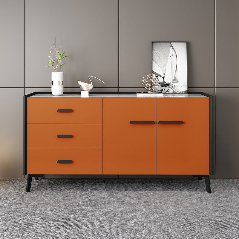 3-Drawer Engineered Wood Sideboard Modern Stone Countertop Dining Server for Restaurant Orange Clearhalo 'buffet_sideboard' 'Buffets & Sideboards' 'furn' 'furn_buffet_sideboard' 'Furniture' 'Kitchen & Dining Furniture' 5454077