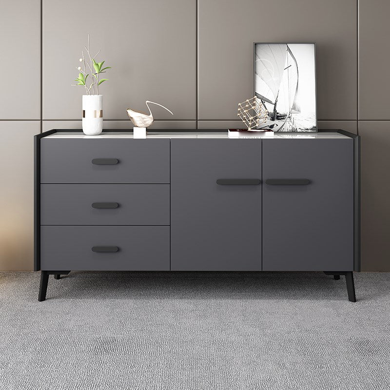 3-Drawer Engineered Wood Sideboard Modern Stone Countertop Dining Server for Restaurant Grey Clearhalo 'buffet_sideboard' 'Buffets & Sideboards' 'furn' 'furn_buffet_sideboard' 'Furniture' 'Kitchen & Dining Furniture' 5454078