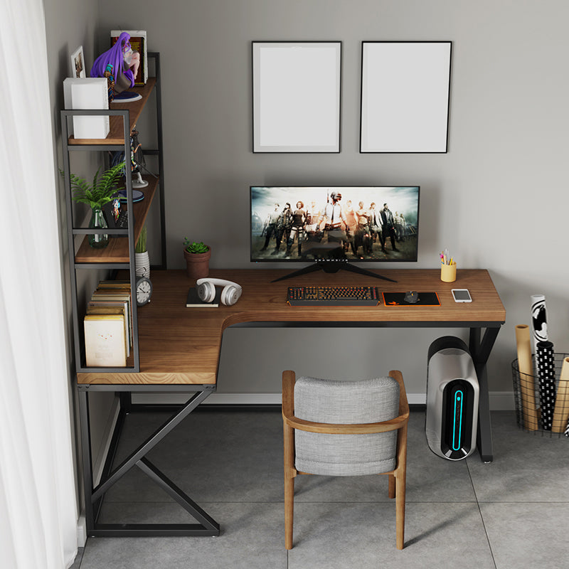 L字型作業テーブル産業用ソリッドウッド固定オフィステーブル