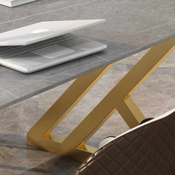 Industrial Rectangular Writing Desk Sintered Stone Office Desk with Metal Base Clearhalo 'furn' 'furn_office_desk' 'Furniture' 'Office Desks' 'Office Furniture' 'office_desk' 5454287