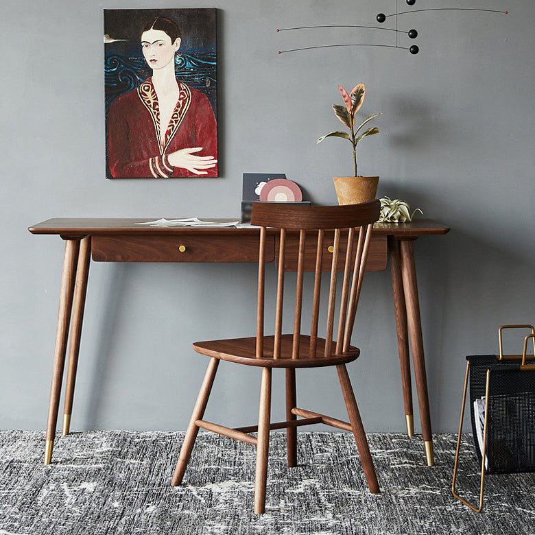 Brown Writing Desk Glam Style Solid Wood Dormitory Office Desk with Drawer Clearhalo 'furn' 'furn_office_desk' 'Furniture' 'Office Desks' 'Office Furniture' 'office_desk' 5454321