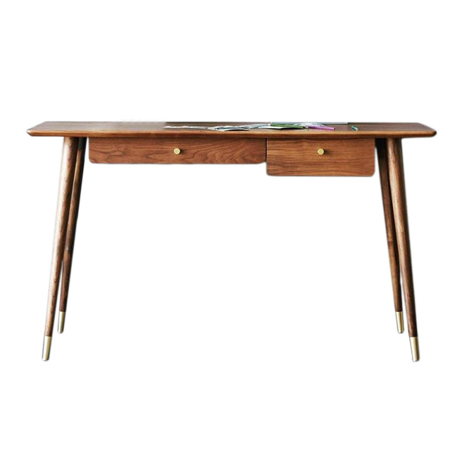 Brown Writing Desk Glam Style Solid Wood Dormitory Office Desk with Drawer Clearhalo 'furn' 'furn_office_desk' 'Furniture' 'Office Desks' 'Office Furniture' 'office_desk' 5454325