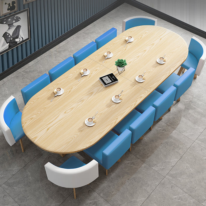 Contemporary Style Office Writing Desk Oval Wooden Writing Desk without Chair 70.9"L x 31.5"W x 29.5"H Natural Clearhalo 'furn' 'furn_office_desk' 'Furniture' 'Office Desks' 'Office Furniture' 'office_desk' 5454350