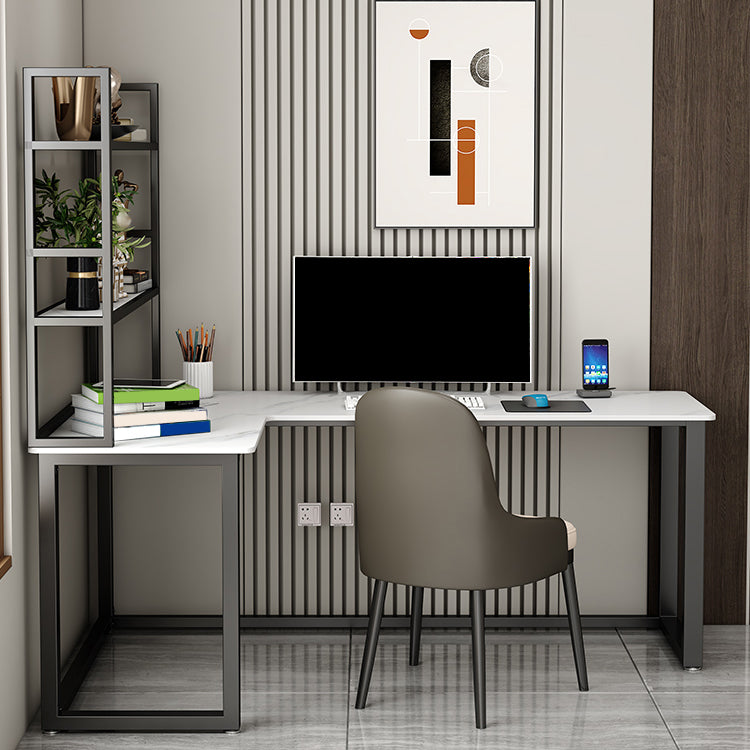 Scrivania per uffici a forma di L in stile moderno Sinterita scritta in pietra senza scaffale