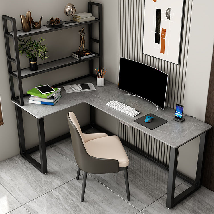 Scrivania per uffici a forma di L in stile moderno Sinterita scritta in pietra senza scaffale