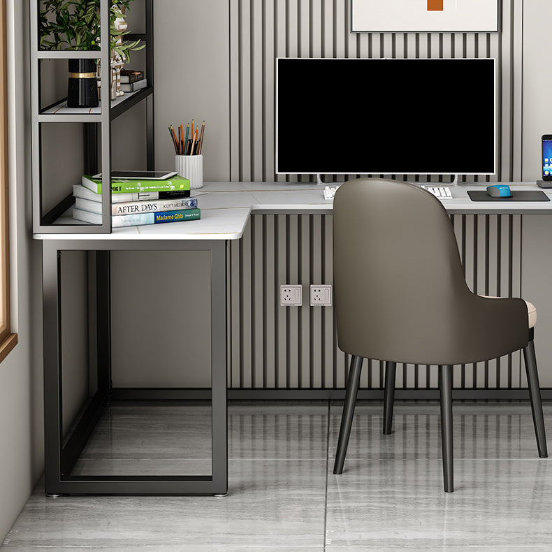 Scrivania per uffici a forma di L in stile moderno Sinterita scritta in pietra senza scaffale