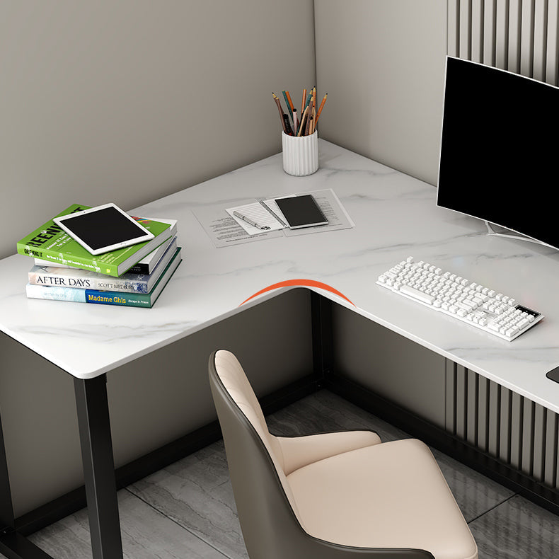 Scrivania per uffici a forma di L in stile moderno Sinterita scritta in pietra senza scaffale