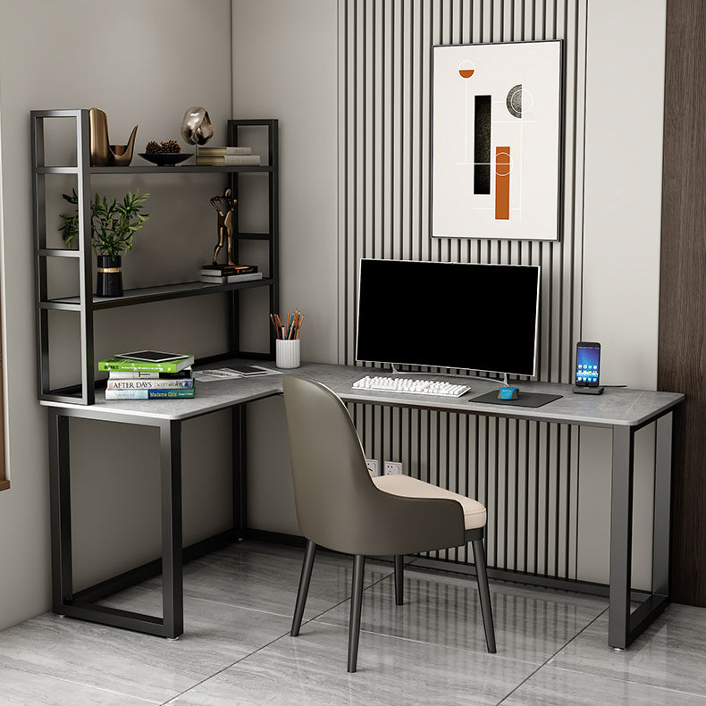 Scrivania per uffici a forma di L in stile moderno Sinterita scritta in pietra senza scaffale