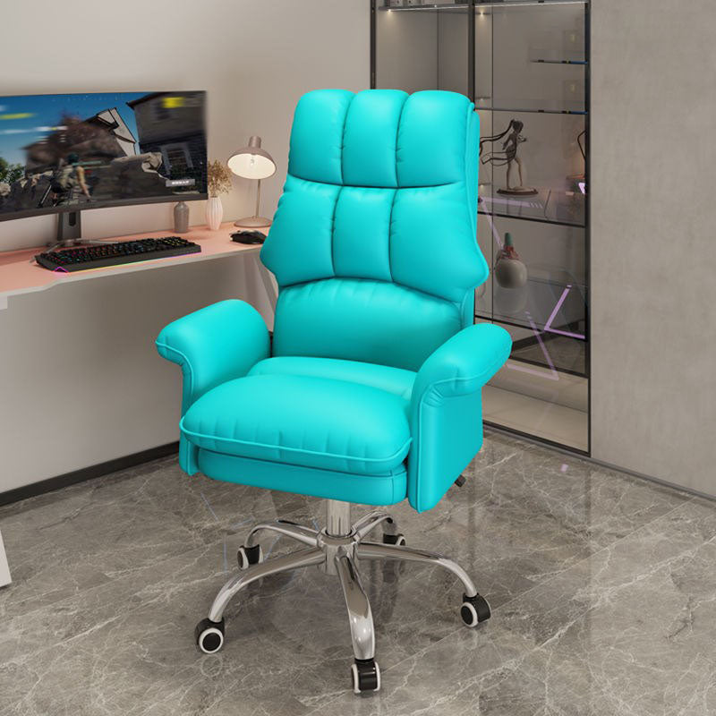 High Back Faux Leather Desk Chair Height-adjustable Office Chair for Home Office Blue Without Footrest Latex Clearhalo 'furn' 'furn_office_chair' 'Furniture' 'Office Chairs' 'Office Furniture' 'office_chair' 5454567