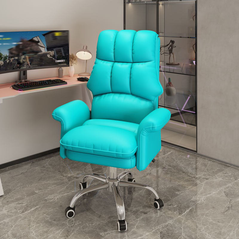 High Back Faux Leather Desk Chair Height-adjustable Office Chair for Home Office Blue Without Footrest Sponge Clearhalo 'furn' 'furn_office_chair' 'Furniture' 'Office Chairs' 'Office Furniture' 'office_chair' 5454576