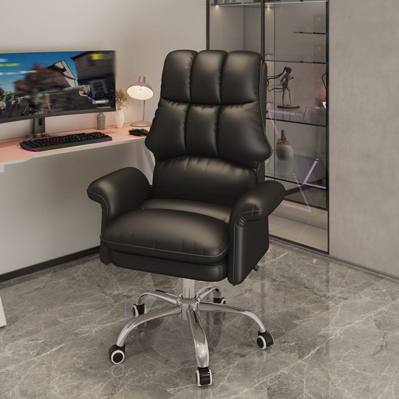 High Back Faux Leather Desk Chair Height-adjustable Office Chair for Home Office Black Without Footrest Sponge Clearhalo 'furn' 'furn_office_chair' 'Furniture' 'Office Chairs' 'Office Furniture' 'office_chair' 5454584