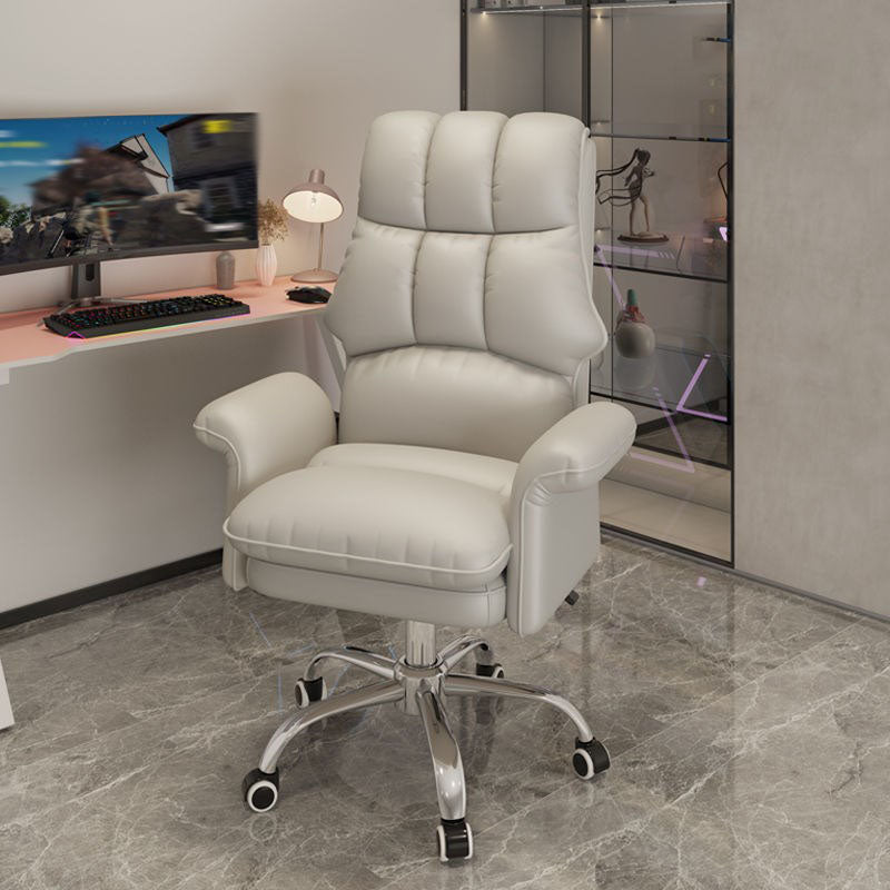 High Back Faux Leather Desk Chair Height-adjustable Office Chair for Home Office Grey Without Footrest Sponge Clearhalo 'furn' 'furn_office_chair' 'Furniture' 'Office Chairs' 'Office Furniture' 'office_chair' 5454591