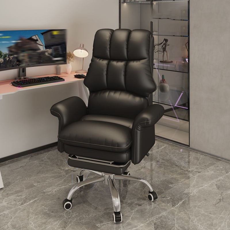 High Back Faux Leather Desk Chair Height-adjustable Office Chair for Home Office Black With Footrest Sponge Clearhalo 'furn' 'furn_office_chair' 'Furniture' 'Office Chairs' 'Office Furniture' 'office_chair' 5454592