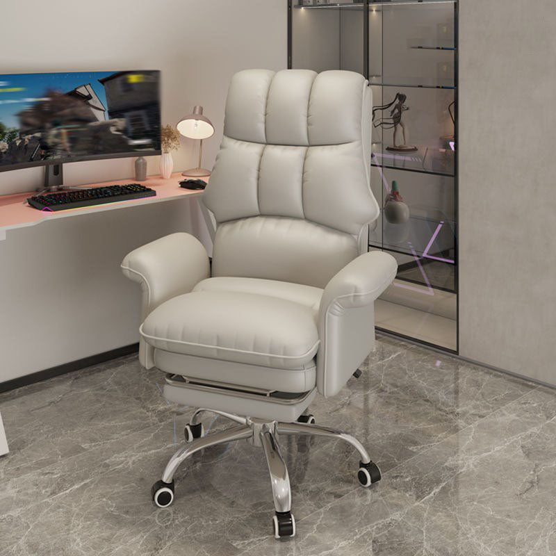 High Back Faux Leather Desk Chair Height-adjustable Office Chair for Home Office Grey With Footrest Sponge Clearhalo 'furn' 'furn_office_chair' 'Furniture' 'Office Chairs' 'Office Furniture' 'office_chair' 5454594