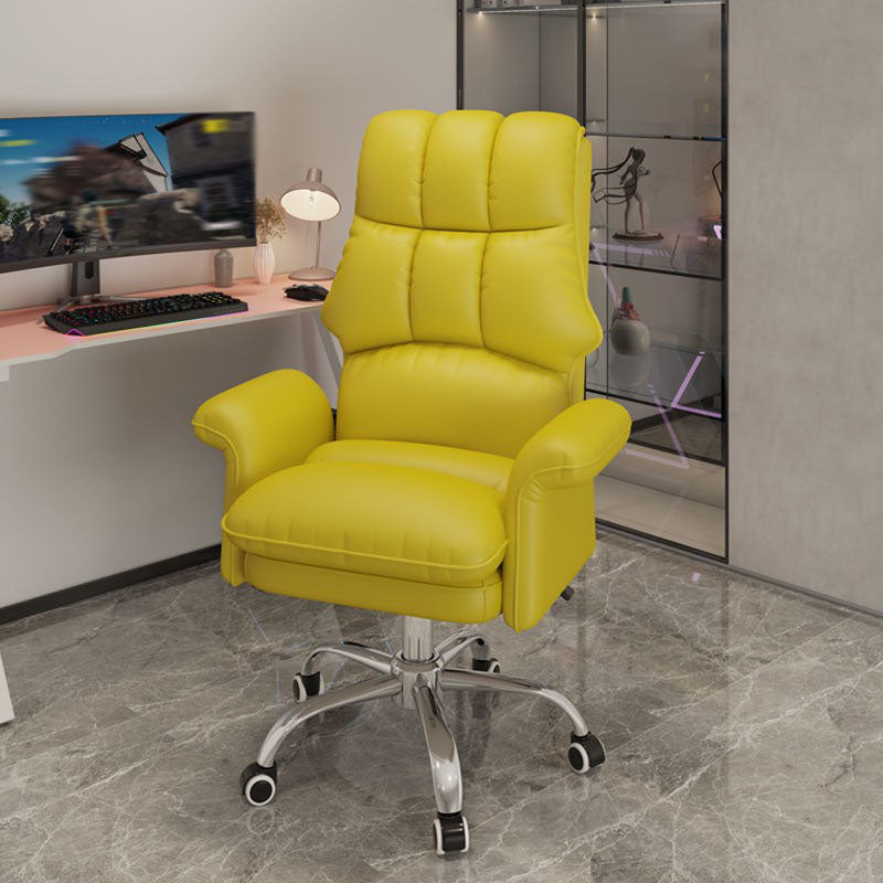 High Back Faux Leather Desk Chair Height-adjustable Office Chair for Home Office Yellow Without Footrest Latex Clearhalo 'furn' 'furn_office_chair' 'Furniture' 'Office Chairs' 'Office Furniture' 'office_chair' 5454595