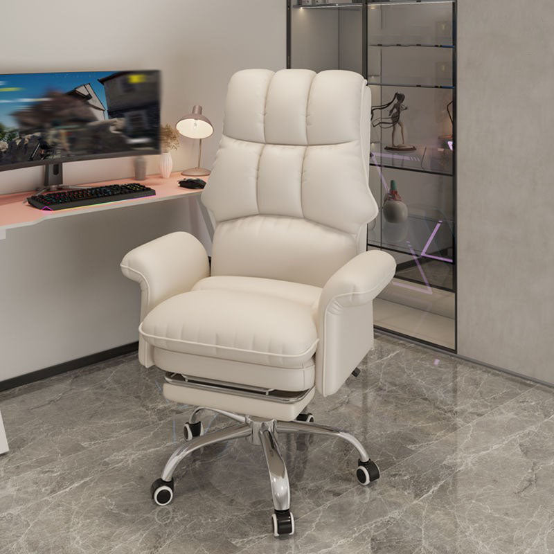 High Back Faux Leather Desk Chair Height-adjustable Office Chair for Home Office White With Footrest Sponge Clearhalo 'furn' 'furn_office_chair' 'Furniture' 'Office Chairs' 'Office Furniture' 'office_chair' 5454597