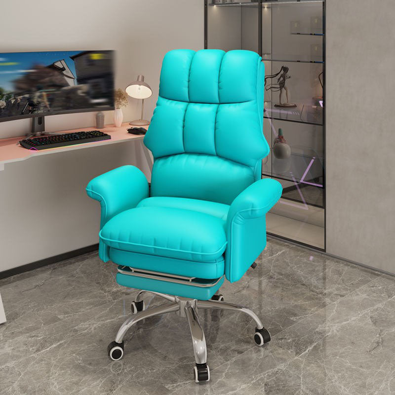 High Back Faux Leather Desk Chair Height-adjustable Office Chair for Home Office Blue With Footrest Sponge Clearhalo 'furn' 'furn_office_chair' 'Furniture' 'Office Chairs' 'Office Furniture' 'office_chair' 5454598