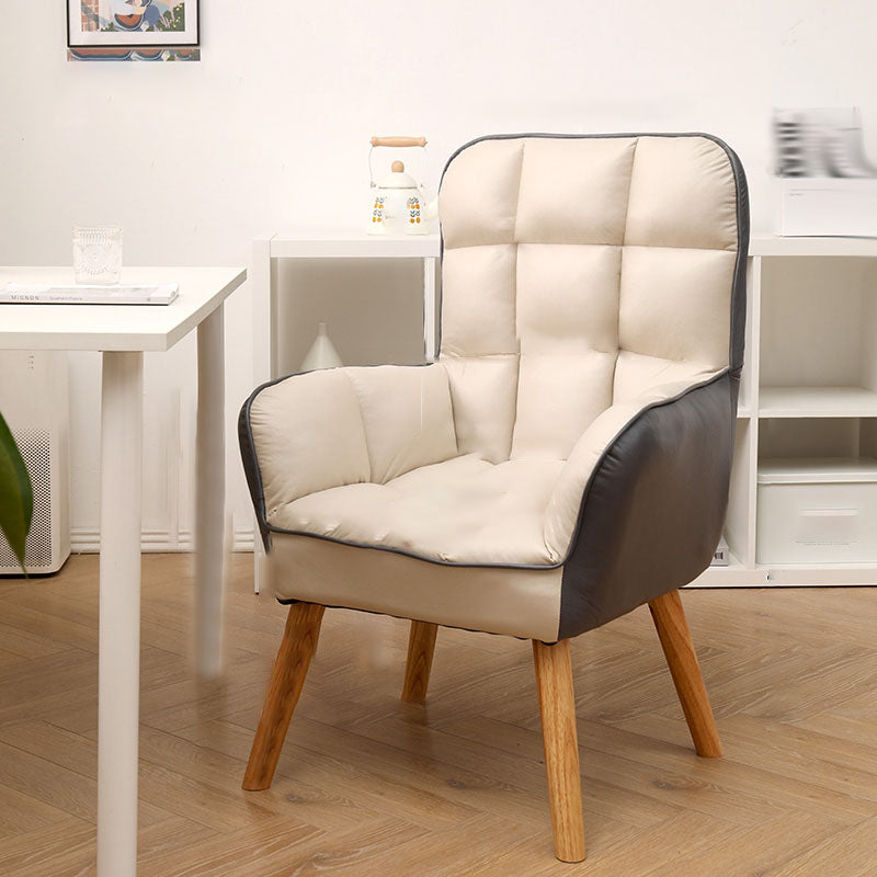 Modern Style Office Chair High Back Upholstered Task Chair with Wooden Base Beige Without Footrest Clearhalo 'furn' 'furn_office_chair' 'Furniture' 'Office Chairs' 'Office Furniture' 'office_chair' 5454632