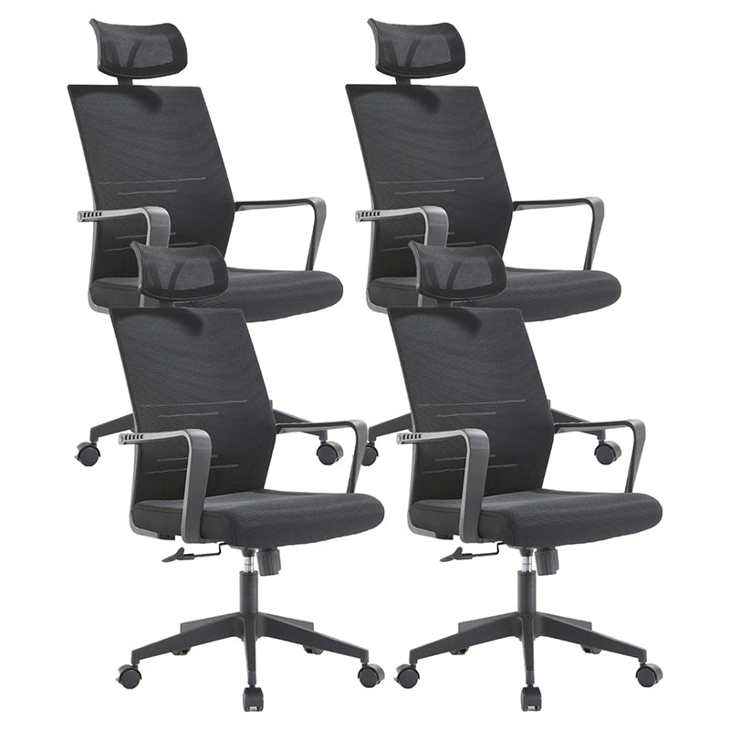 Mesh Mid Back Desk Chair Contemporary Style Fixed Arms Office Chair Matte Black 4 Piece Set Clearhalo 'furn' 'furn_office_chair' 'Furniture' 'Office Chairs' 'Office Furniture' 'office_chair' 5454854