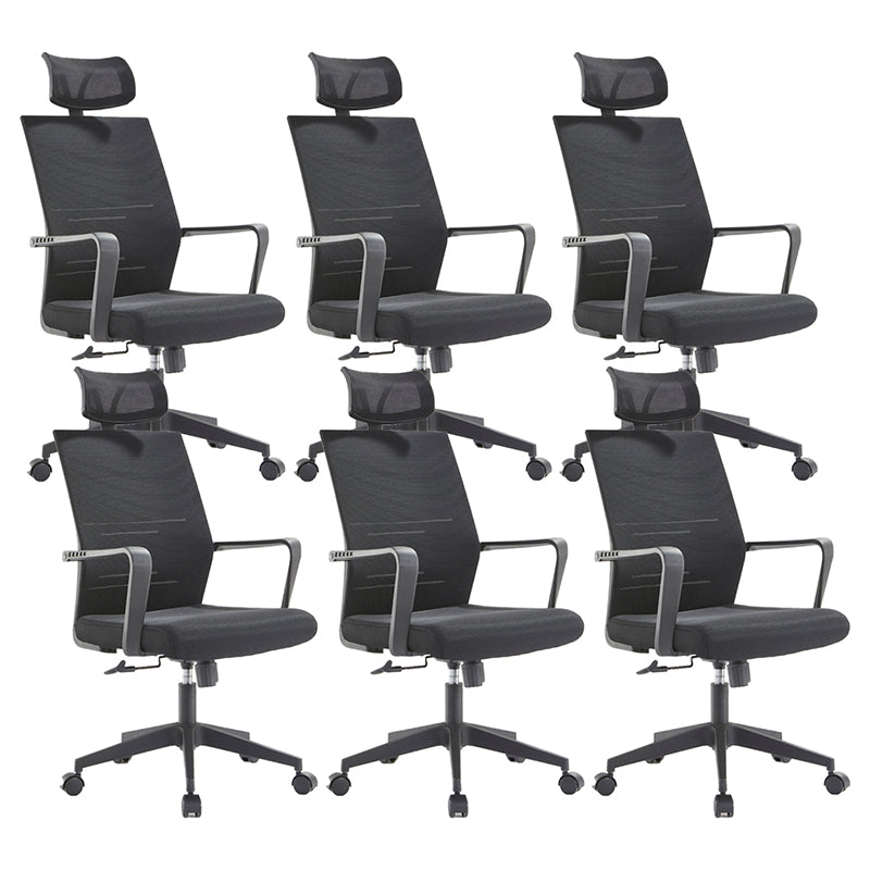 Mesh Mid Back Desk Chair Contemporary Style Fixed Arms Office Chair Matte Black 6 Piece Set Clearhalo 'furn' 'furn_office_chair' 'Furniture' 'Office Chairs' 'Office Furniture' 'office_chair' 5454855