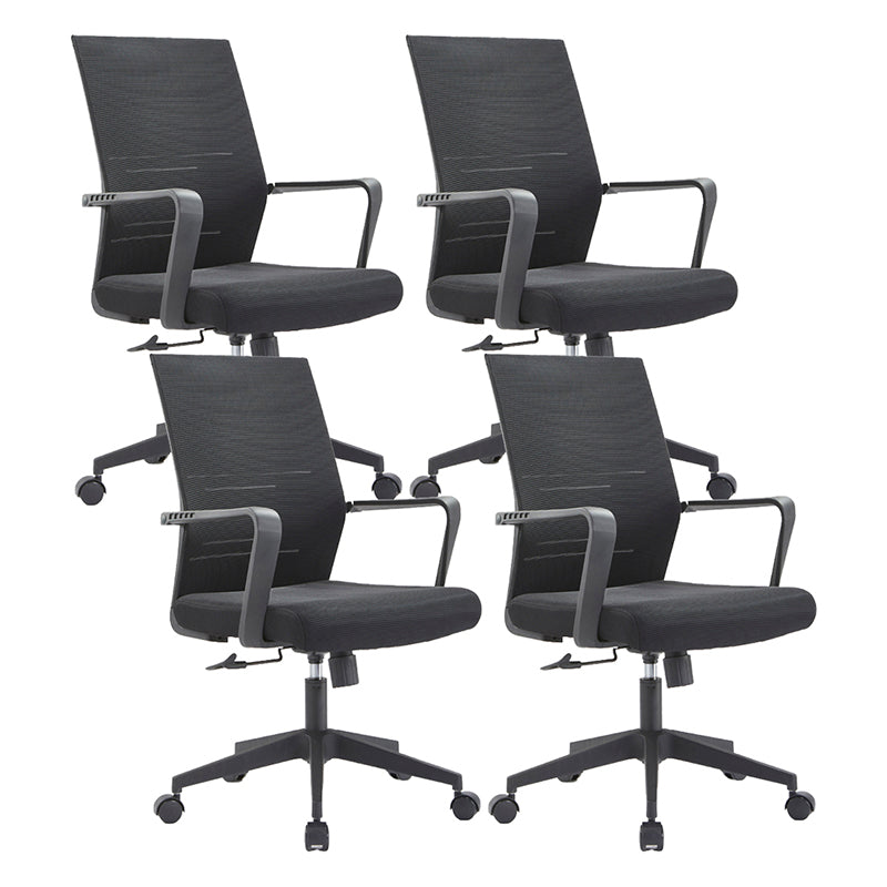 Mesh Mid Back Desk Chair Contemporary Style Fixed Arms Office Chair Textured Black 4 Piece Set Clearhalo 'furn' 'furn_office_chair' 'Furniture' 'Office Chairs' 'Office Furniture' 'office_chair' 5454862