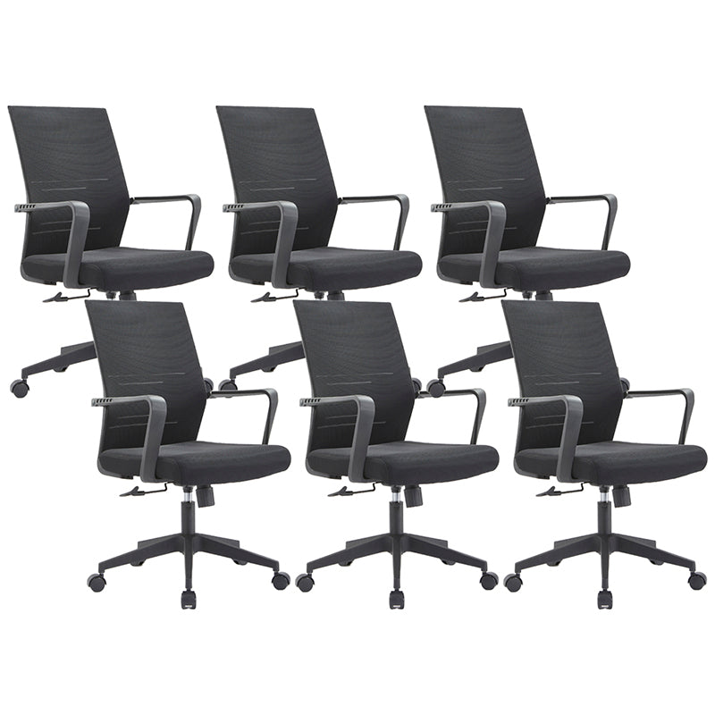 Mesh Mid Back Desk Chair Contemporary Style Fixed Arms Office Chair Textured Black 6 Piece Set Clearhalo 'furn' 'furn_office_chair' 'Furniture' 'Office Chairs' 'Office Furniture' 'office_chair' 5454863