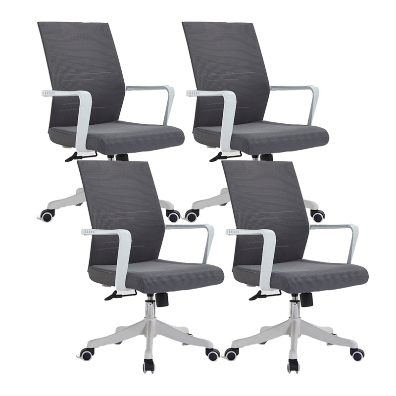 Mesh Mid Back Desk Chair Contemporary Style Fixed Arms Office Chair Light Gray 4 Piece Set Clearhalo 'furn' 'furn_office_chair' 'Furniture' 'Office Chairs' 'Office Furniture' 'office_chair' 5454865
