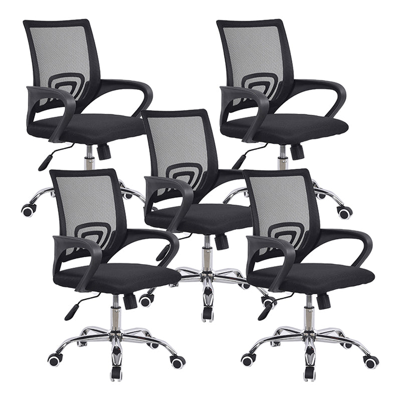 Middle Back Office Chair with Mesh and Sponge Cushion Fixed Arm Chair Black 5 Piece Set Clearhalo 'furn' 'furn_office_chair' 'Furniture' 'Office Chairs' 'Office Furniture' 'office_chair' 5454876