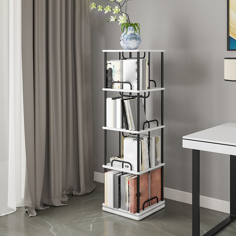 Nordic Geometric Bookcase Rotatable Study Room Storage Bookshelf 15.7"L x 15.7"W x 55.4"H White-Black Clearhalo 'Bookcases' 'furn' 'furn_bookcases' 'Furniture' 'Office Furniture' 5455451