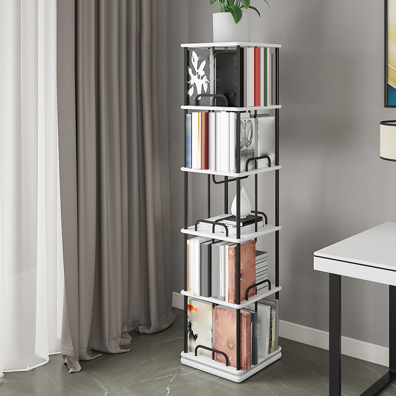 Nordic Geometric Bookcase Rotatable Study Room Storage Bookshelf 15.7"L x 15.7"W x 68.7"H White-Black Clearhalo 'Bookcases' 'furn' 'furn_bookcases' 'Furniture' 'Office Furniture' 5455453