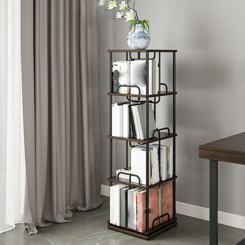 Nordic Geometric Bookcase Rotatable Study Room Storage Bookshelf 15.7"L x 15.7"W x 55.4"H Brown-Black Clearhalo 'Bookcases' 'furn' 'furn_bookcases' 'Furniture' 'Office Furniture' 5455457