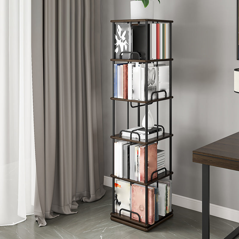 Nordic Geometric Bookcase Rotatable Study Room Storage Bookshelf 15.7"L x 15.7"W x 68.7"H Brown-Black Clearhalo 'Bookcases' 'furn' 'furn_bookcases' 'Furniture' 'Office Furniture' 5455458