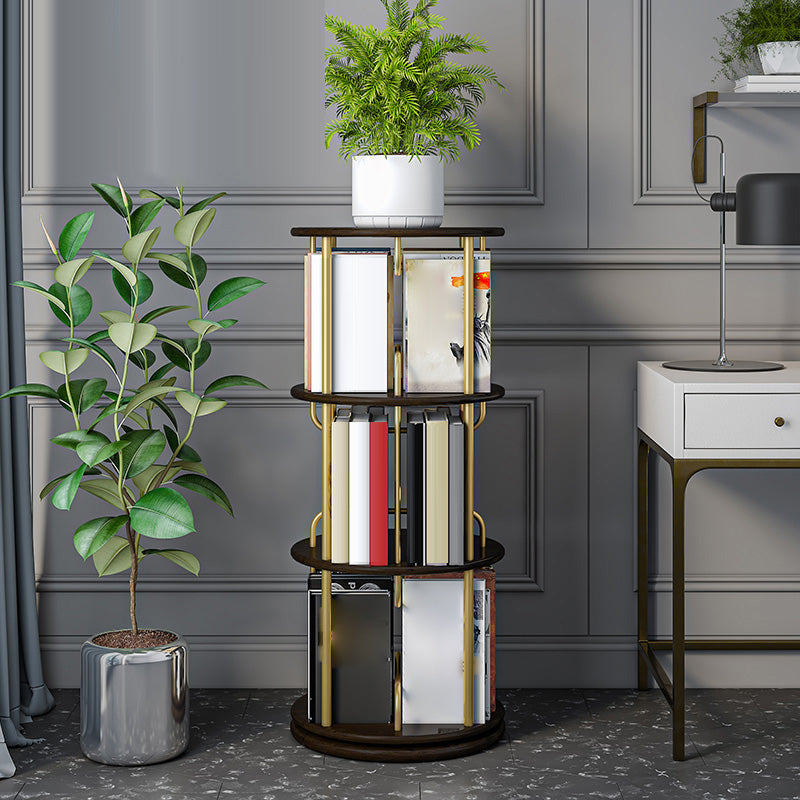 Nordic Geometric Bookcase Rotatable Study Room Storage Bookshelf 17.7"L x 17.7"W x 42"H Walnut Clearhalo 'Bookcases' 'furn' 'furn_bookcases' 'Furniture' 'Office Furniture' 5455459