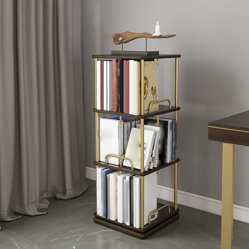 Nordic Geometric Bookcase Rotatable Study Room Storage Bookshelf 15.7"L x 15.7"W x 42.1"H Walnut Clearhalo 'Bookcases' 'furn' 'furn_bookcases' 'Furniture' 'Office Furniture' 5455460