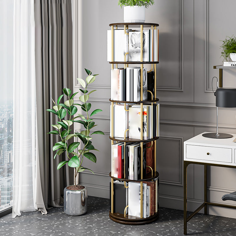 Nordic Geometric Bookcase Rotatable Study Room Storage Bookshelf 17.7"L x 17.7"W x 55.3"H Walnut Clearhalo 'Bookcases' 'furn' 'furn_bookcases' 'Furniture' 'Office Furniture' 5455461