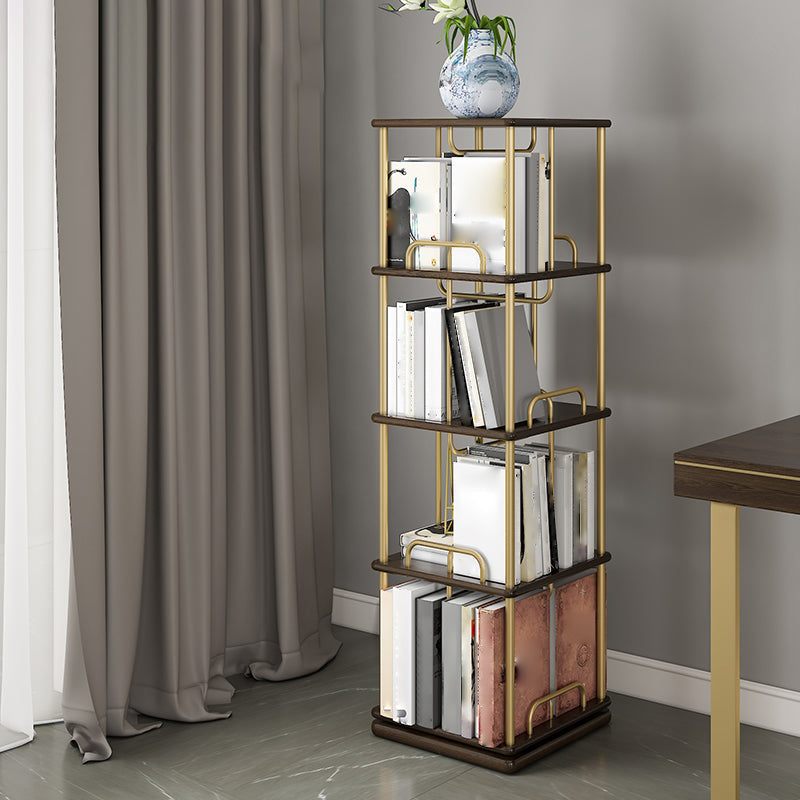 Nordic Geometric Bookcase Rotatable Study Room Storage Bookshelf 15.7"L x 15.7"W x 55.4"H Walnut Clearhalo 'Bookcases' 'furn' 'furn_bookcases' 'Furniture' 'Office Furniture' 5455462