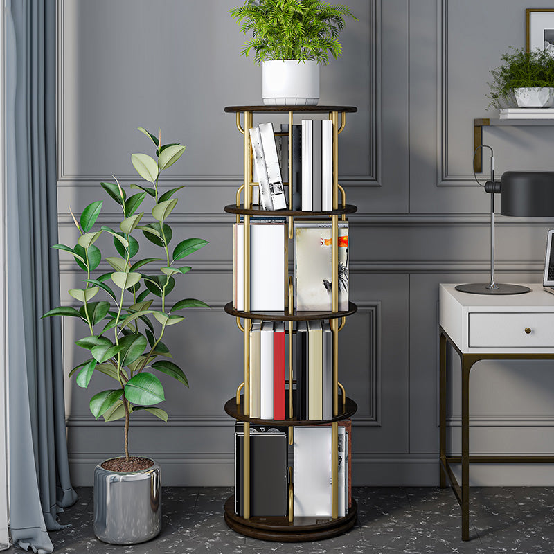 Nordic Geometric Bookcase Rotatable Study Room Storage Bookshelf 17.7"L x 17.7"W x 68.6"H Walnut Clearhalo 'Bookcases' 'furn' 'furn_bookcases' 'Furniture' 'Office Furniture' 5455463