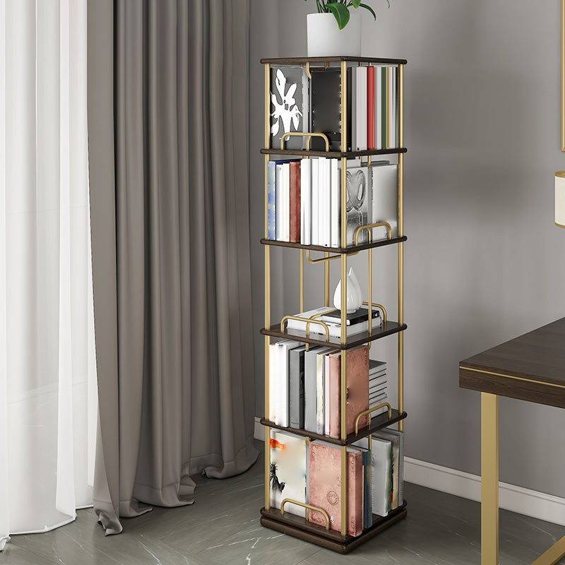 Nordic Geometric Bookcase Rotatable Study Room Storage Bookshelf 15.7"L x 15.7"W x 68.7"H Walnut Clearhalo 'Bookcases' 'furn' 'furn_bookcases' 'Furniture' 'Office Furniture' 5455464