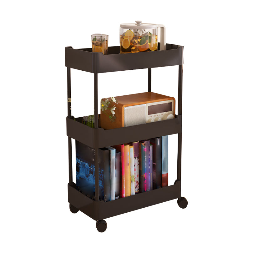Movable Plastic Bookshelf Nordic Home Open Bookcase with Casters 15"L x 8.3"W x 23.6"H Black Clearhalo 'Bookcases' 'furn' 'furn_bookcases' 'Furniture' 'Office Furniture' 5455497