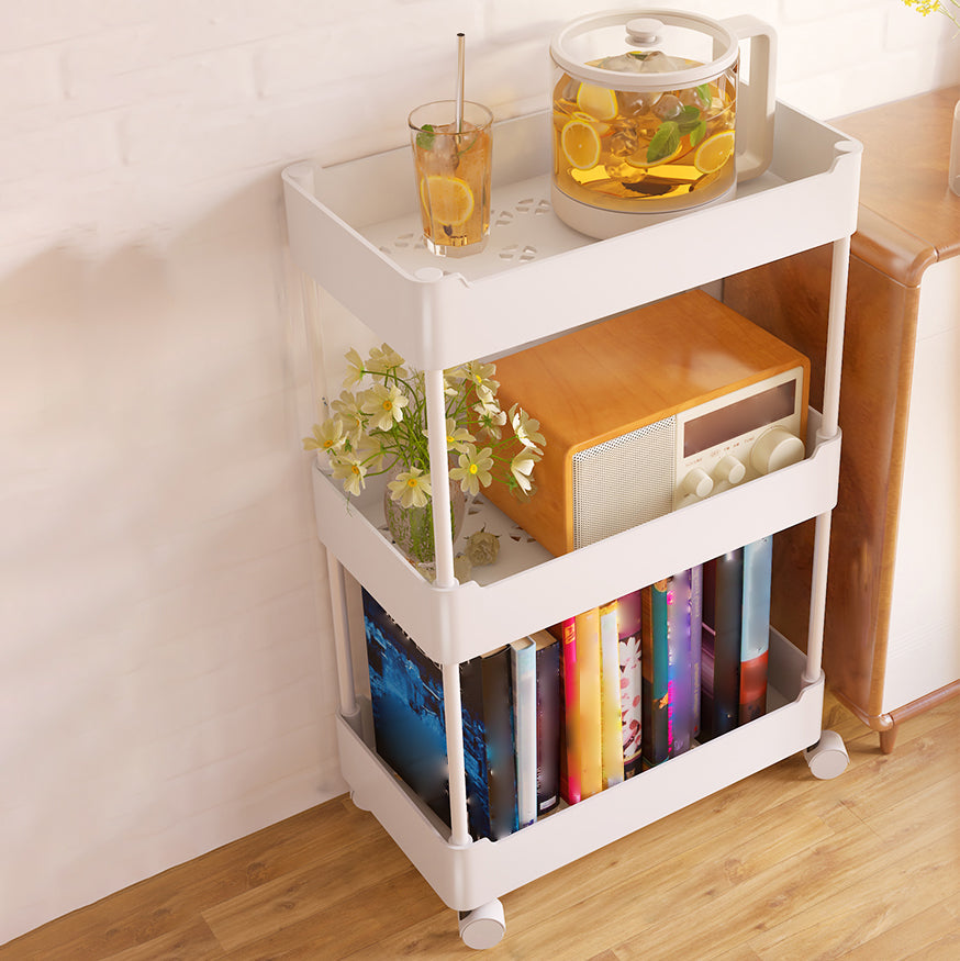 Movable Plastic Bookshelf Nordic Home Open Bookcase with Casters 15"L x 8.3"W x 23.6"H White Clearhalo 'Bookcases' 'furn' 'furn_bookcases' 'Furniture' 'Office Furniture' 5455498