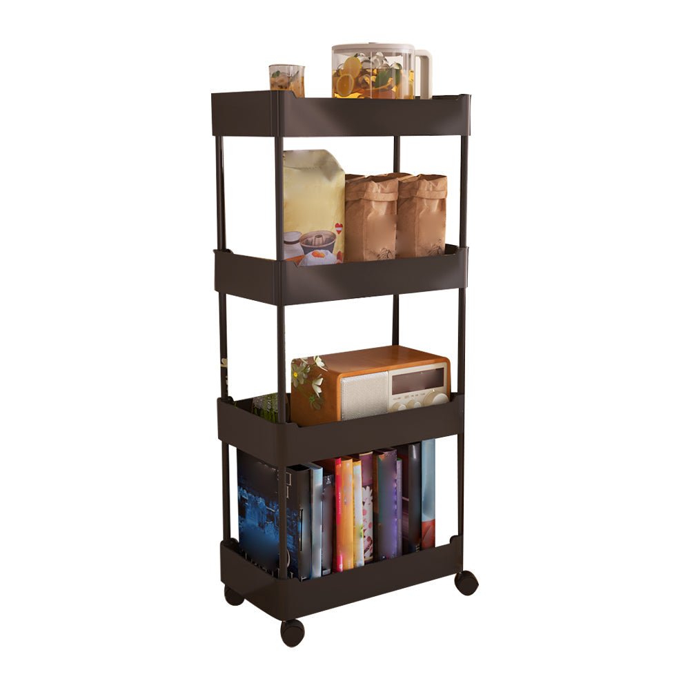 Movable Plastic Bookshelf Nordic Home Open Bookcase with Casters 15"L x 8.3"W x 33.5"H Black Clearhalo 'Bookcases' 'furn' 'furn_bookcases' 'Furniture' 'Office Furniture' 5455501